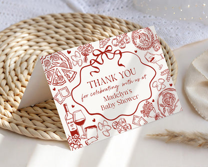 Red Pasta Thank You Card Printable Template, Special Delivery Baby Shower, That’s Amore Bridal Shower, Italian Theme Birthday Party WP1085
