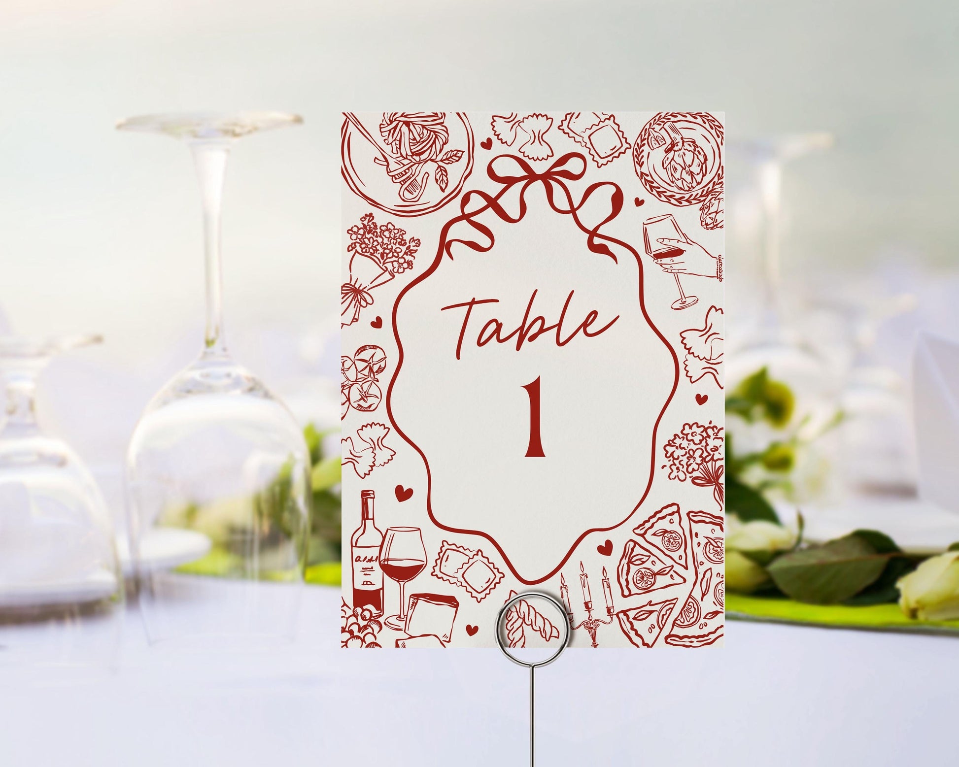 Red Pasta Table Numbers Printable Template, Special Delivery Baby Shower, That’s Amore Bridal Shower, Italian Theme Birthday Party WP1085