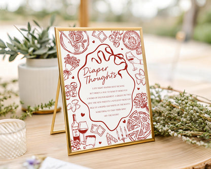 Red Pasta Baby Shower Diaper Thoughts Sign Template, Special Delivery Ciao Baby Sprinkle, Italian Pasta and Pacifiers WP1085