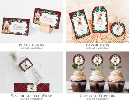 Red Tartan Plaid Christmas Bear Baby Shower Bundle Template, We Can Bearly Wait Christmas Baby Sprinkle, December Plaid Bear Nesting WP1082