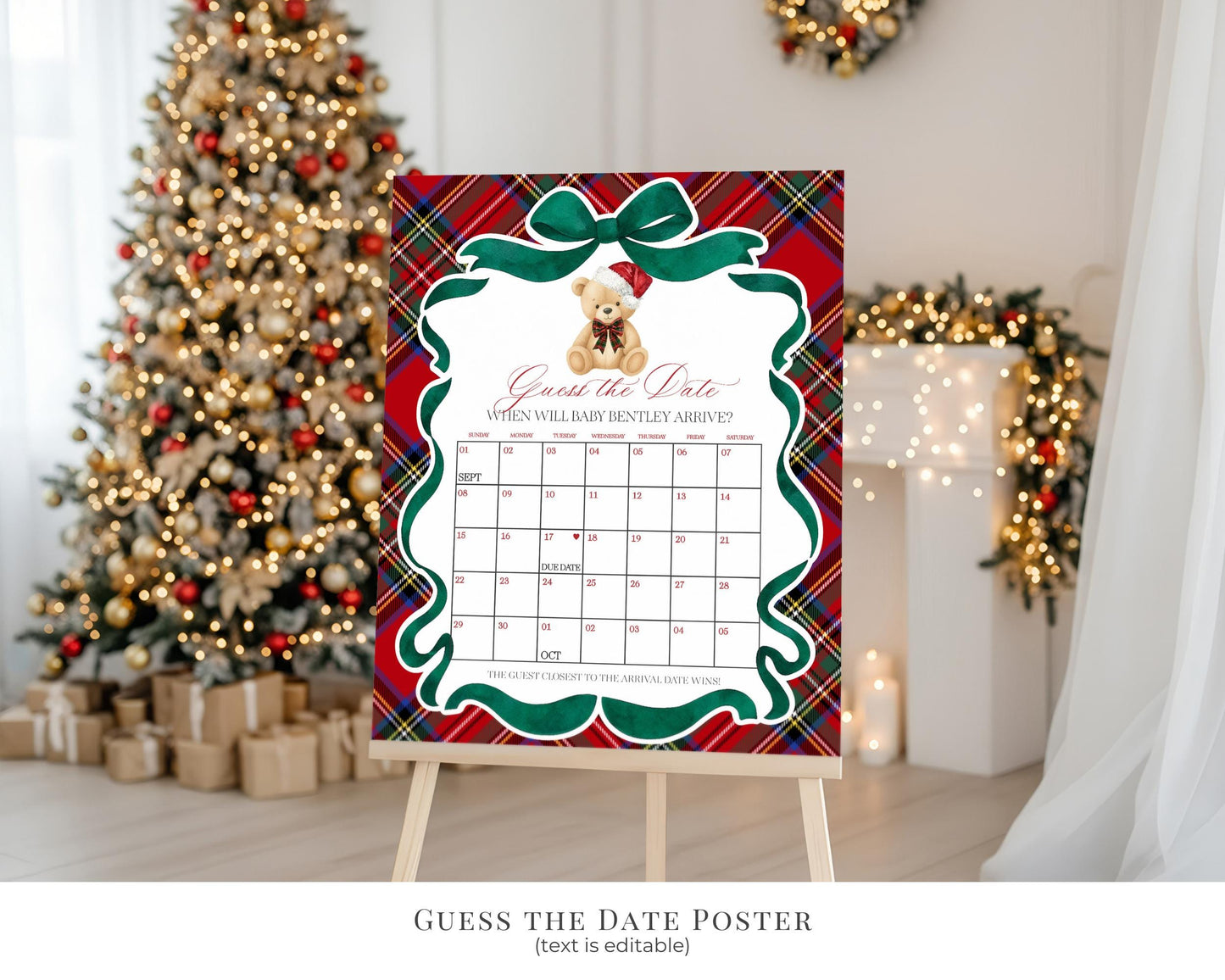 Red Tartan Plaid Christmas Bear Baby Shower Bundle Template, We Can Bearly Wait Christmas Baby Sprinkle, December Plaid Bear Nesting WP1082