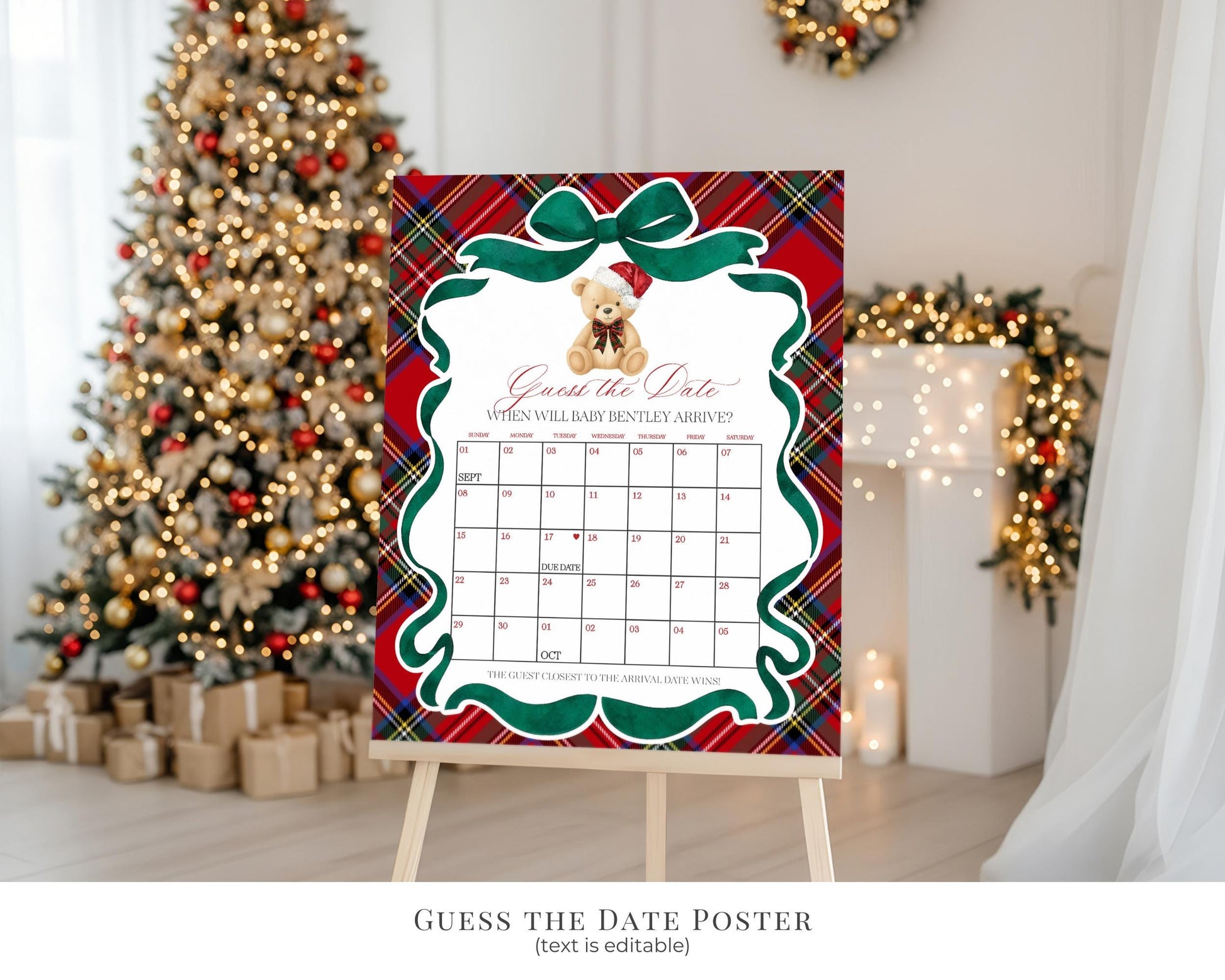 Red Tartan Plaid Christmas Bear Baby Shower Bundle Template, We Can Bearly Wait Christmas Baby Sprinkle, December Plaid Bear Nesting WP1082