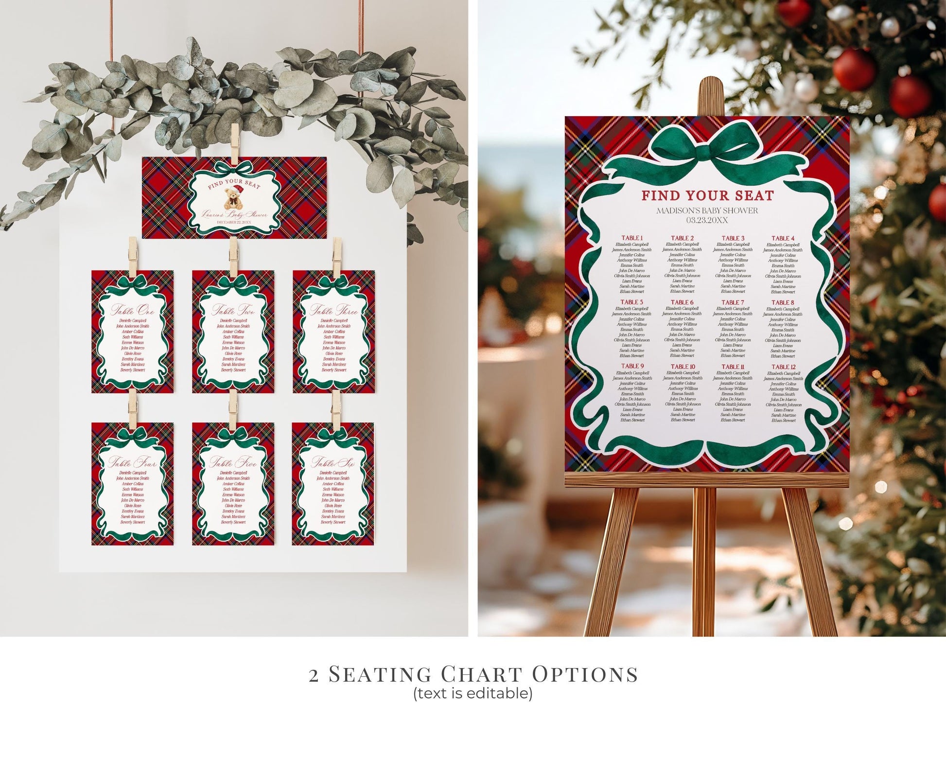 Red Tartan Plaid Christmas Bear Baby Shower Bundle Template, We Can Bearly Wait Christmas Baby Sprinkle, December Plaid Bear Nesting WP1082
