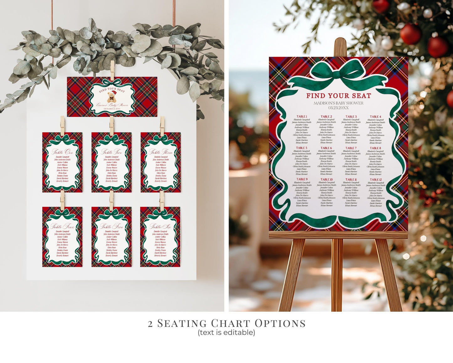 Red Tartan Plaid Christmas Bear 1st Birthday Bundle Template, Beary First Birthday Christmas Bday Party Decor, December Plaid Bear WP1082