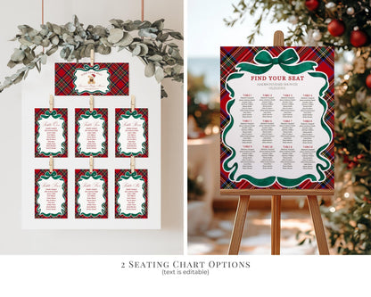 Red Tartan Plaid Christmas Bear 1st Birthday Bundle Template, Beary First Birthday Christmas Bday Party Decor, December Plaid Bear WP1082