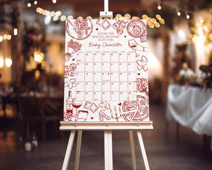 Red Pasta Baby Shower Guess the Date Game Template, Special Delivery Ciao Baby Sprinkle, Italian Pasta and Pacifiers WP1085