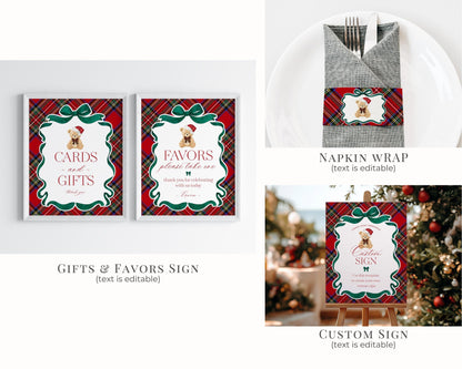 Red Tartan Plaid Christmas Bear Birthday Bundle Template, Christmas Teddy Bear Birthday Party, December Plaid Bear Party Decorations WP1082