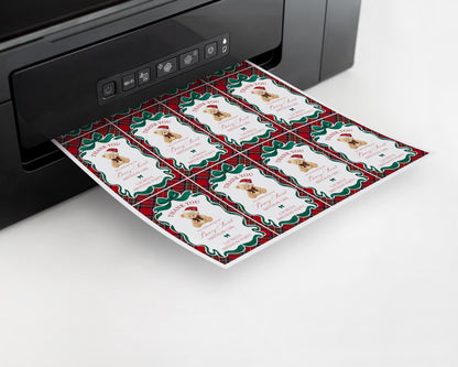 Red Tartan Plaid Christmas Bear Birthday Party Favor Tags Template, Beary First Birthday Christmas December Party Decor WP1082