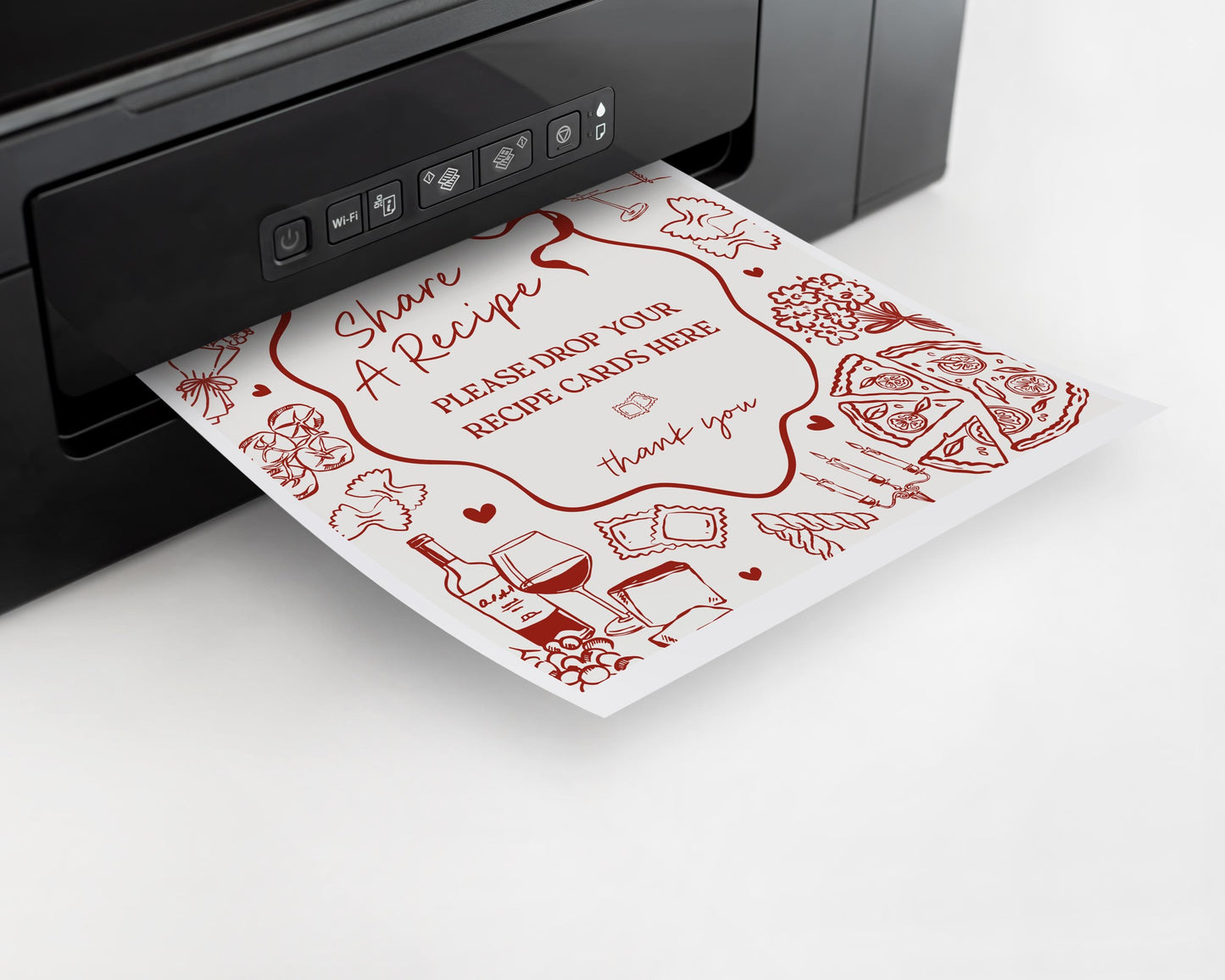 Red Pasta Recipe Card Bridal Shower Printable Template, That’s Amore Bridal Brunch, Love and Pizza Italian Brunch with the Bride WP1085