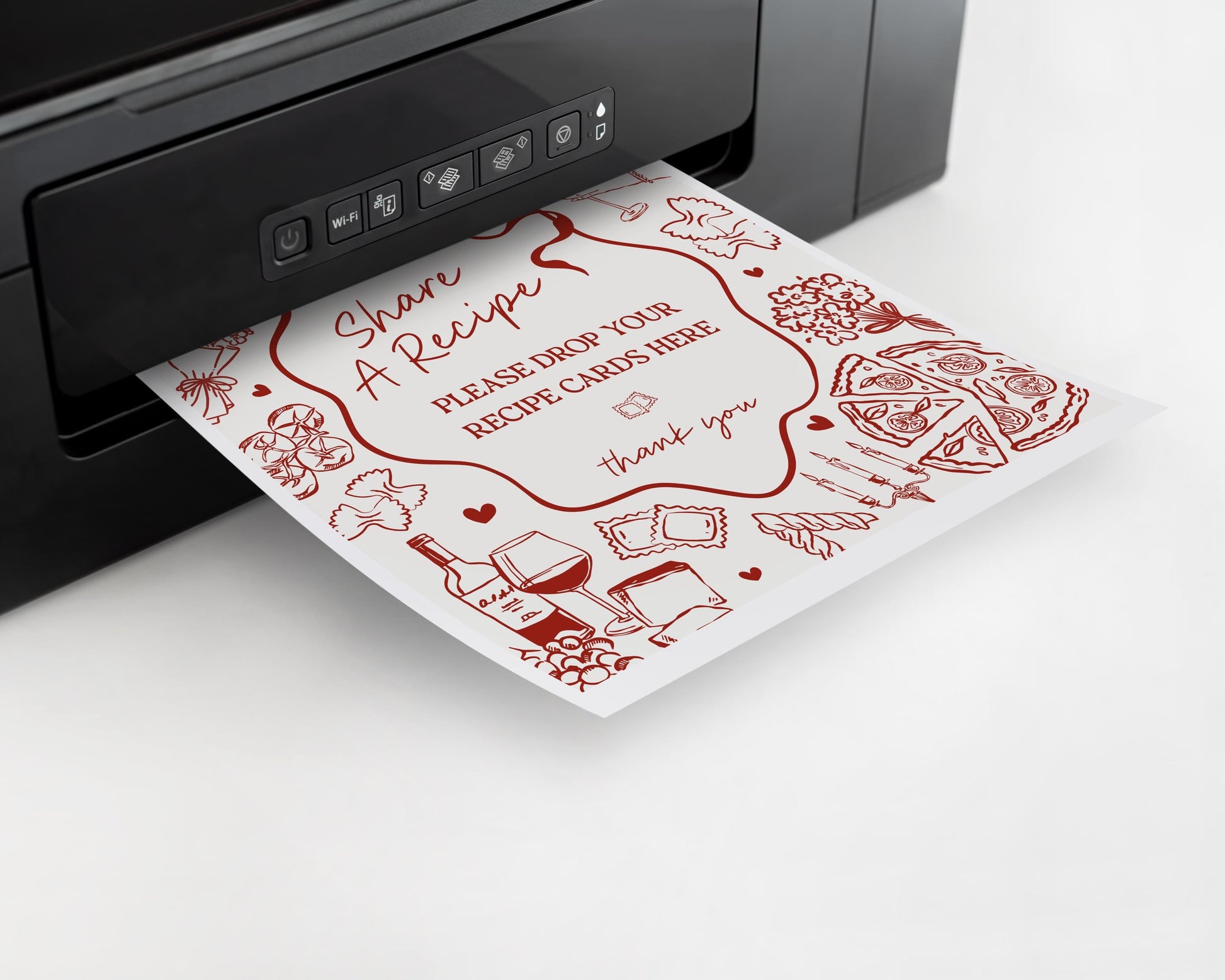 Red Pasta Recipe Card Bridal Shower Printable Template, That’s Amore Bridal Brunch, Love and Pizza Italian Brunch with the Bride WP1085