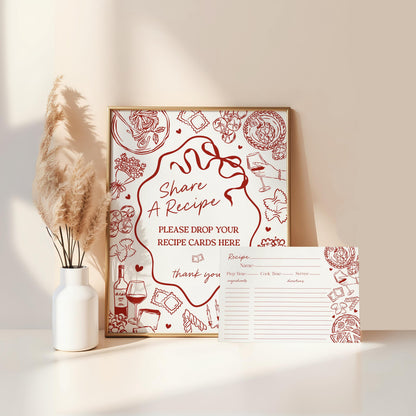 Red Pasta Recipe Card Bridal Shower Printable Template, That’s Amore Bridal Brunch, Love and Pizza Italian Brunch with the Bride WP1085