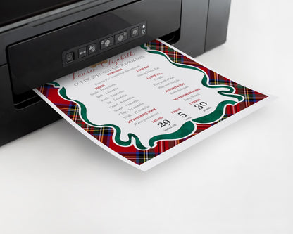 Red Tartan Plaid Christmas Bear First Year Milestone Sign Printable Template, Beary First Birthday Christmas Birthday Party Decor WP1082