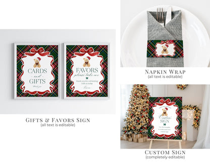 Green Tartan Plaid Christmas Bear Baby Shower Bundle Template, We Can Bearly Wait Christmas Baby Sprinkle, December Nesting Party WP1083
