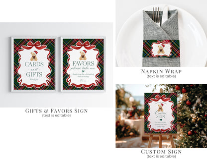 Green Tartan Plaid Christmas Bear 1st Birthday Bundle Template, Beary First Birthday Christmas Bday Party Decor, December Plaid Bear WP1083