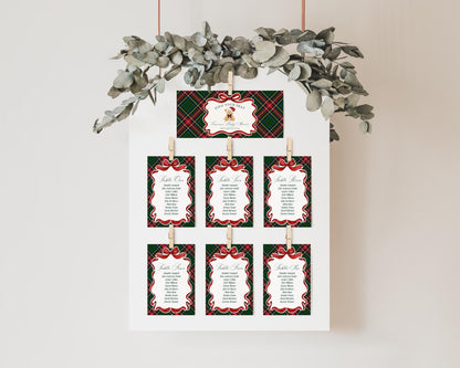 Green Tartan Plaid Christmas Bear Seating Chart Poster Template, We Can Bearly Wait Christmas Baby Shower December Beary 1st Birthday WP1083