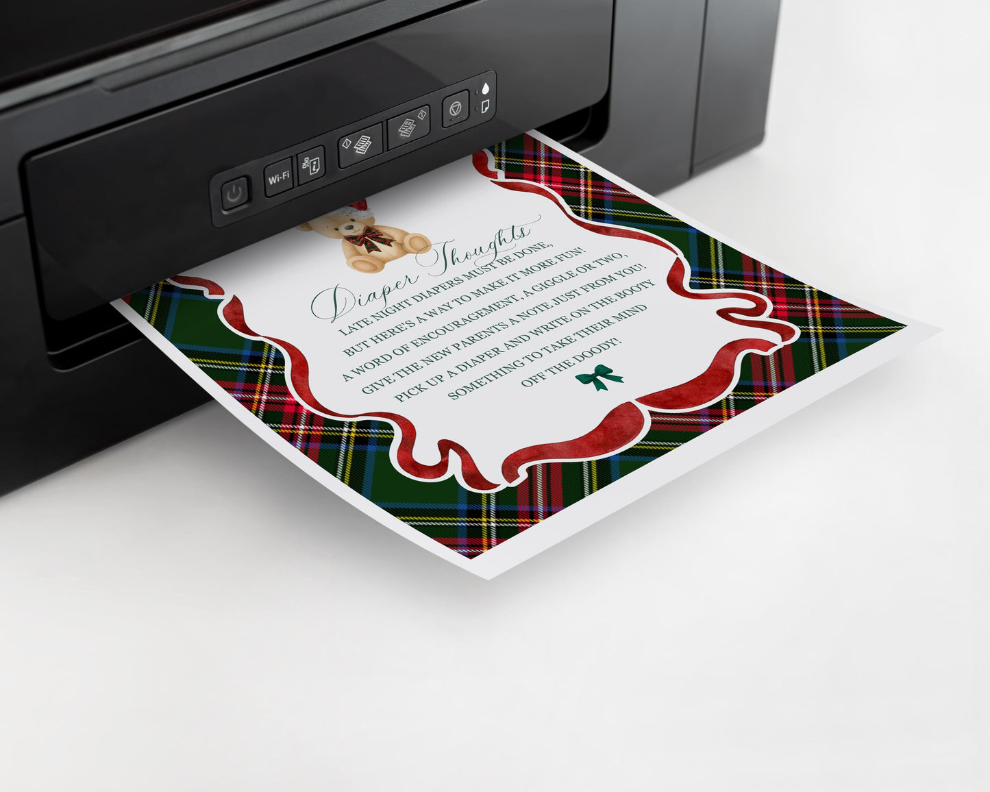 Green Tartan Plaid Christmas Bear Baby Shower Diaper Thoughts Sign Template, We Can Bearly Wait December Christmas Baby Sprinkle WP1083