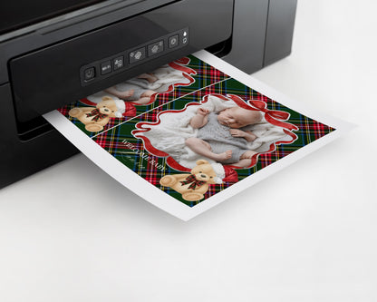 Green Tartan Plaid Christmas Bear 1st Birthday Milestone Banner Template, December Beary 1st Birthday Christmas Birthday Party Decor WP1083