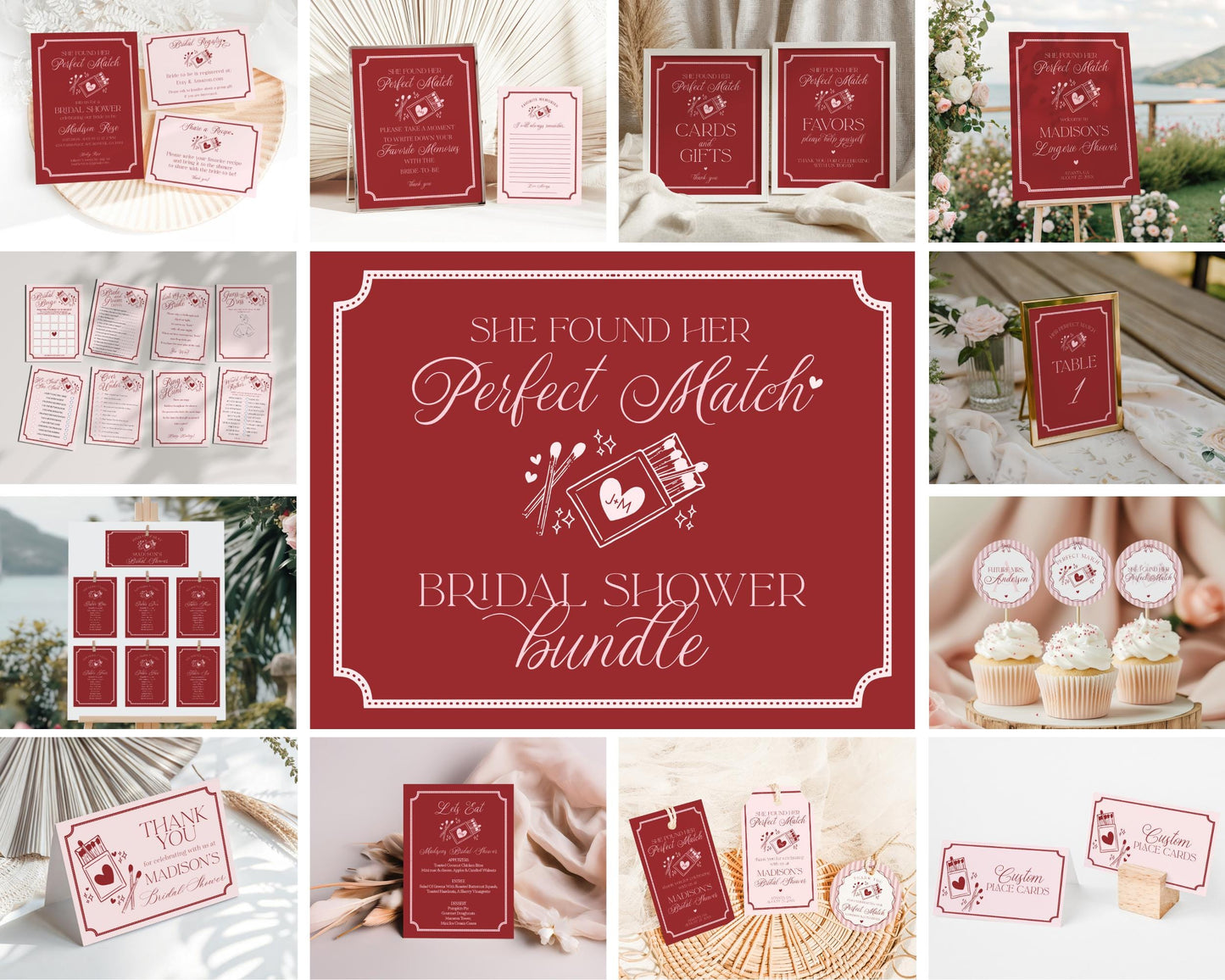Perfect Match Bridal Shower Bundle Printable Template, Match Made In Heaven Lingerie Shower, Matchbox Theme Bachelorette Party WP1084