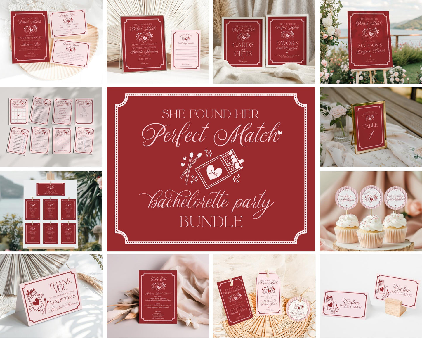 Perfect Match Bachelorette Party Bundle Printable Template, Match Made In Heaven Bridal Shower, Matchbox Theme Lingerie Shower WP1084