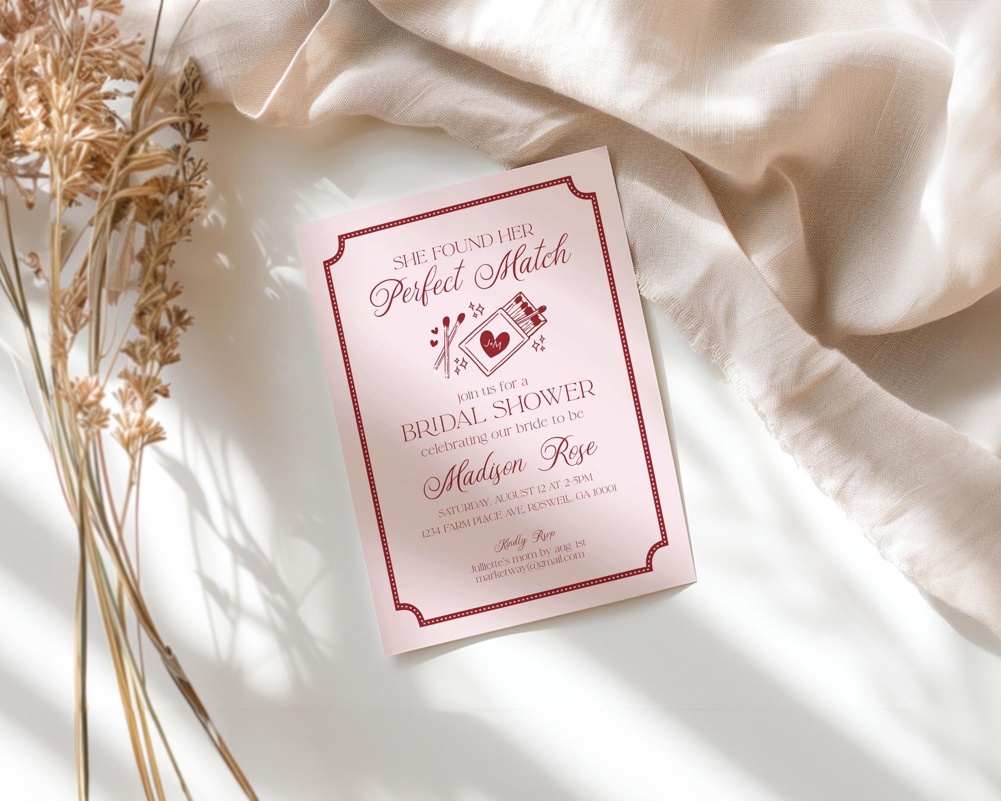 Perfect Match Bridal Shower Invitation Printable Template, Match Made In Heaven Lingerie Shower, Matchbox Theme Bachelorette Party WP1084