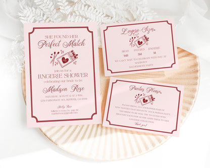 Perfect Match Lingerie Shower Invitation Printable Template, Match Made In Heaven Bridal Shower, Matchbox Theme Bachelorette Party WP1084
