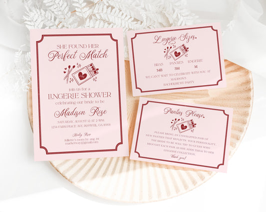Perfect Match Lingerie Shower Invitation Printable Template, Match Made In Heaven Bridal Shower, Matchbox Theme Bachelorette Party WP1084