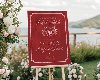 Perfect Match Lingerie Shower Welcome Sign Printable Template, Match Made In Heaven Bridal Shower, Matchbox Theme Bachelorette Party WP1084