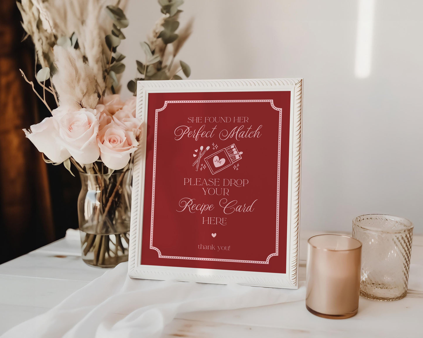 Perfect Match Recipe Card Bridal Shower Template, Match Made In Heaven Bridal Shower, Matchbox Theme Bridal Brunch WP1084