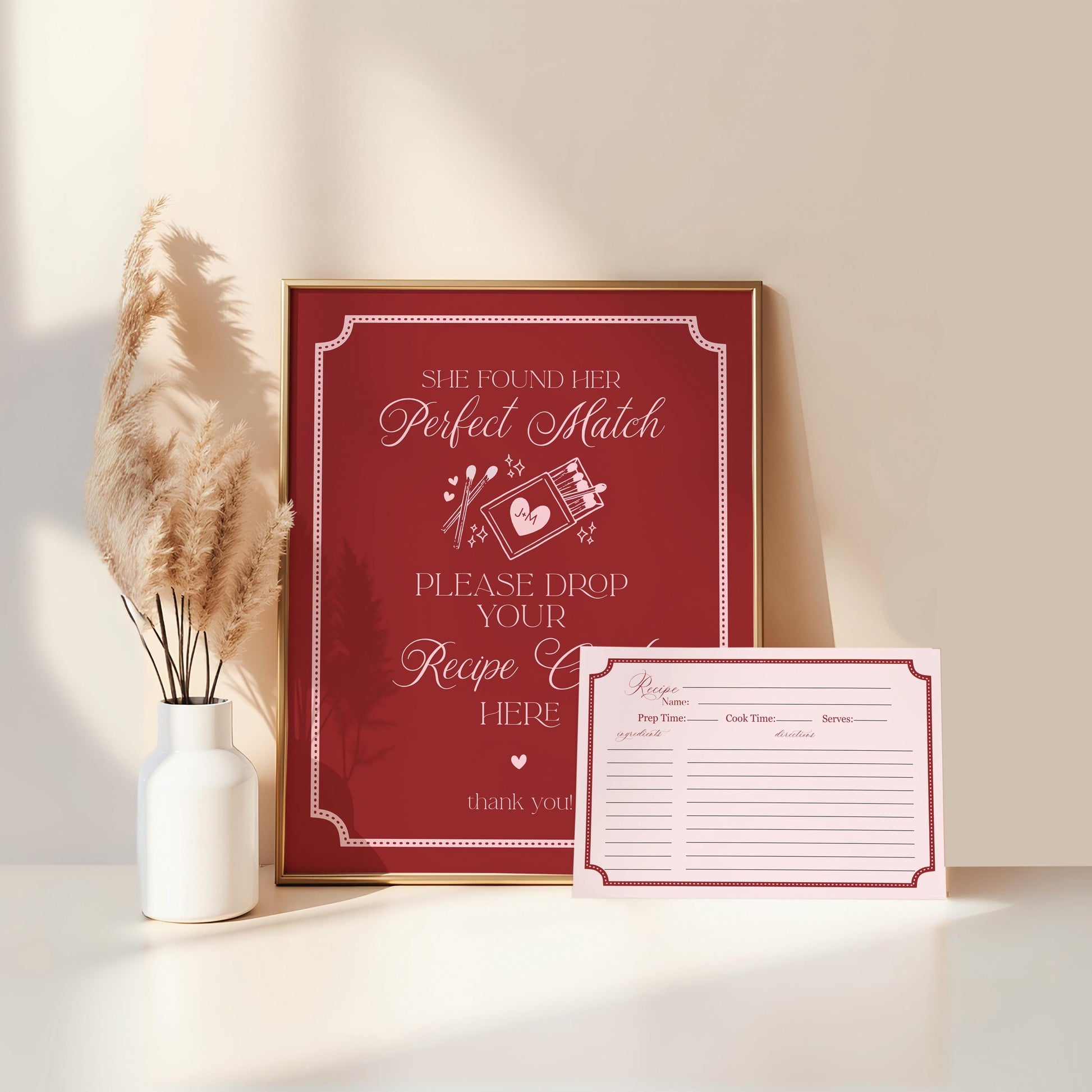 Perfect Match Recipe Card Bridal Shower Template, Match Made In Heaven Bridal Shower, Matchbox Theme Bridal Brunch WP1084