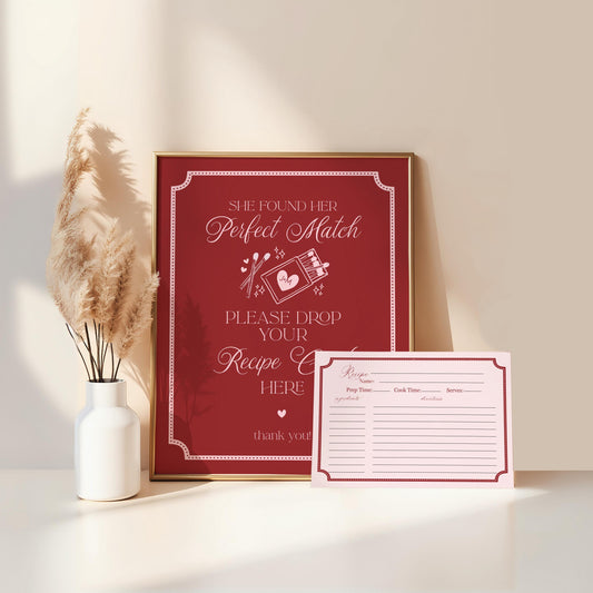 Perfect Match Recipe Card Bridal Shower Template, Match Made In Heaven Bridal Shower, Matchbox Theme Bridal Brunch WP1084