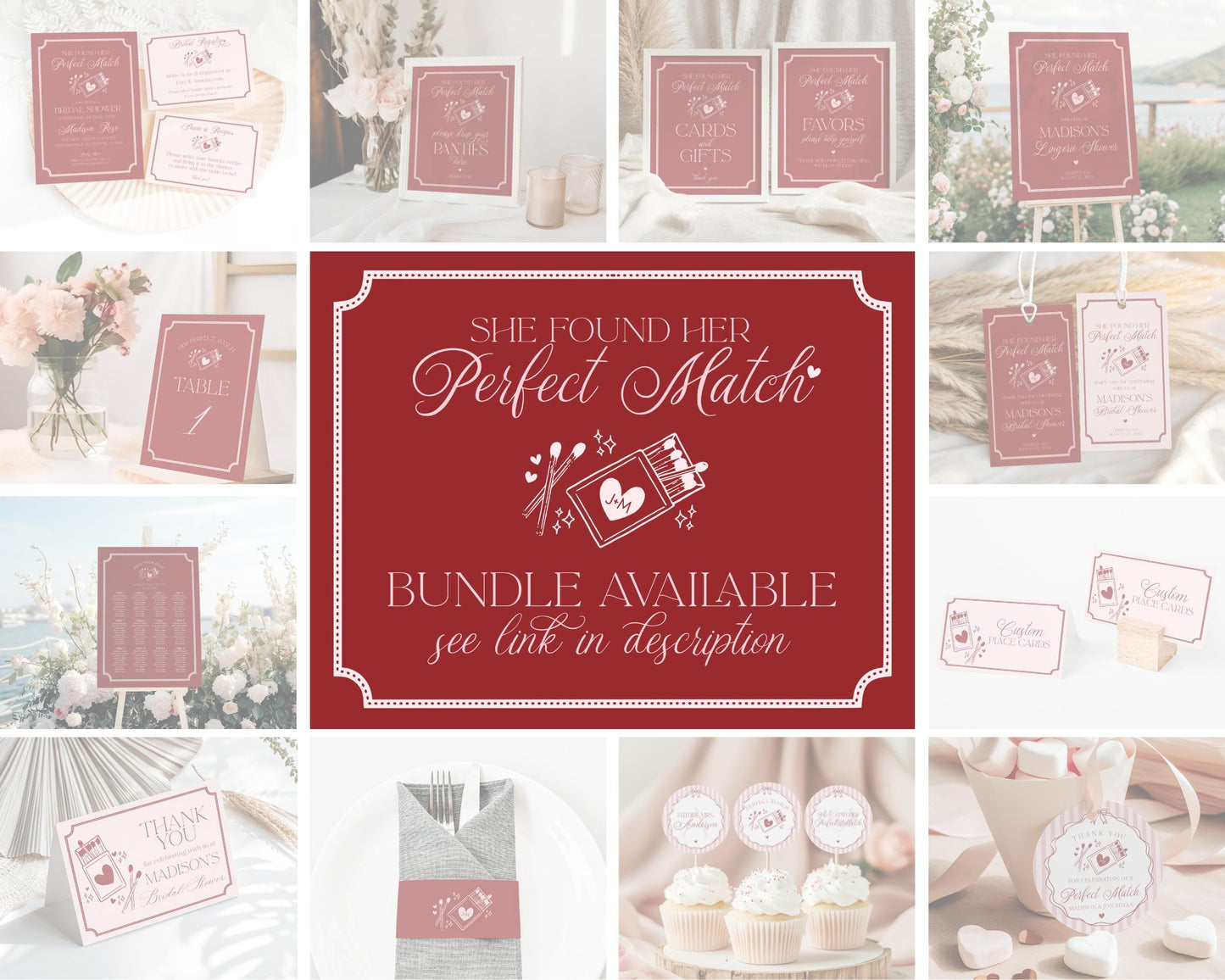 Perfect Match Thank You Card Template, Match Made In Heaven Bridal Shower, Matchbox Theme Lingerie Shower, Red & Pink Bachelorette WP1084