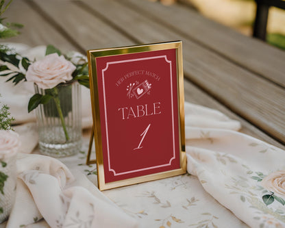 Perfect Match Table Number Cards Template, Match Made In Heaven Bridal Shower, Matchbox Theme Lingerie Party WP1084