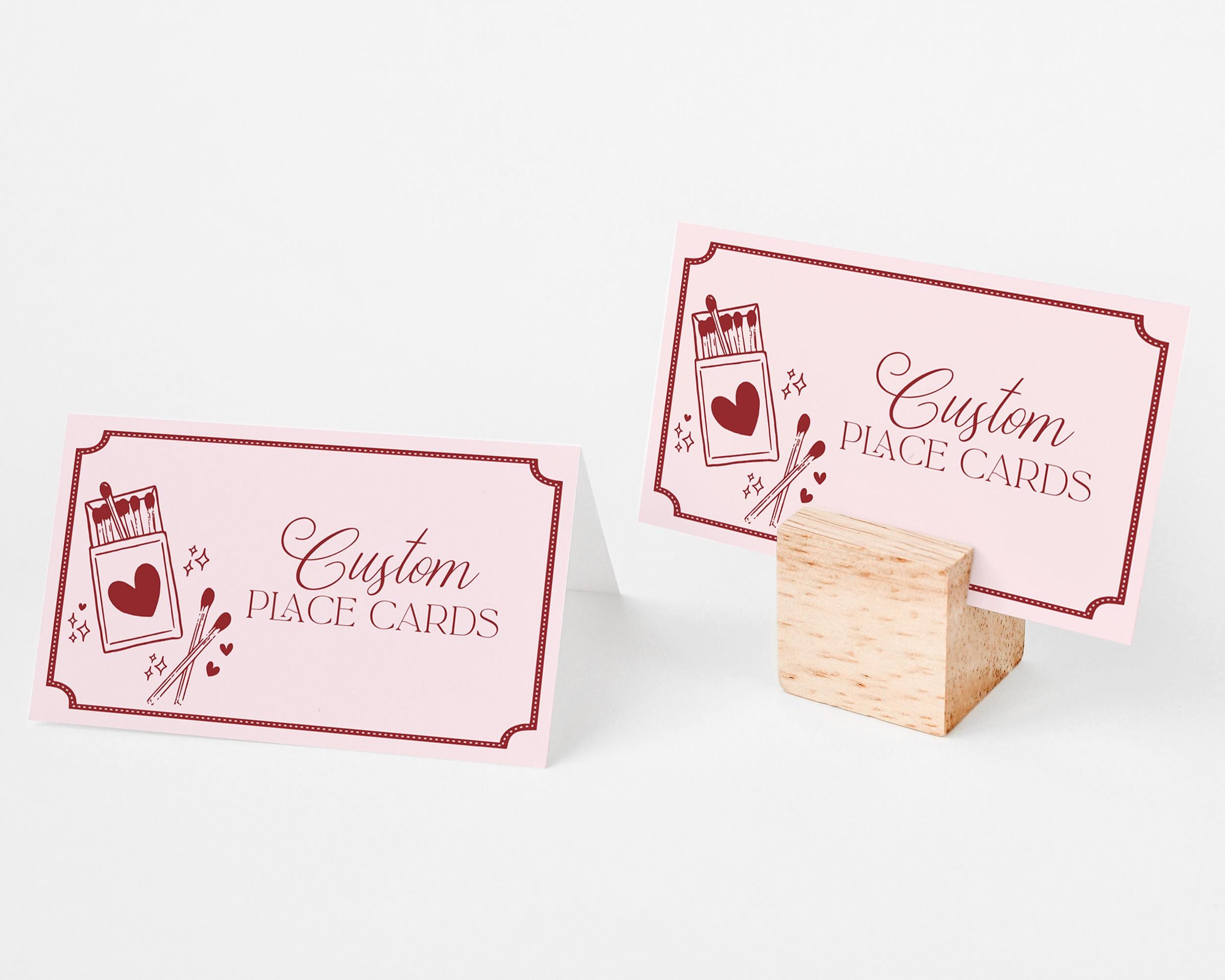 Perfect Match Place Cards Template, Match Made In Heaven Bridal Shower, Matchbox Theme Lingerie Shower, Red & Pink Bachelorette Party WP1084