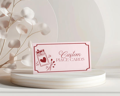 Perfect Match Place Cards Template, Match Made In Heaven Bridal Shower, Matchbox Theme Lingerie Shower, Red & Pink Bachelorette Party WP1084