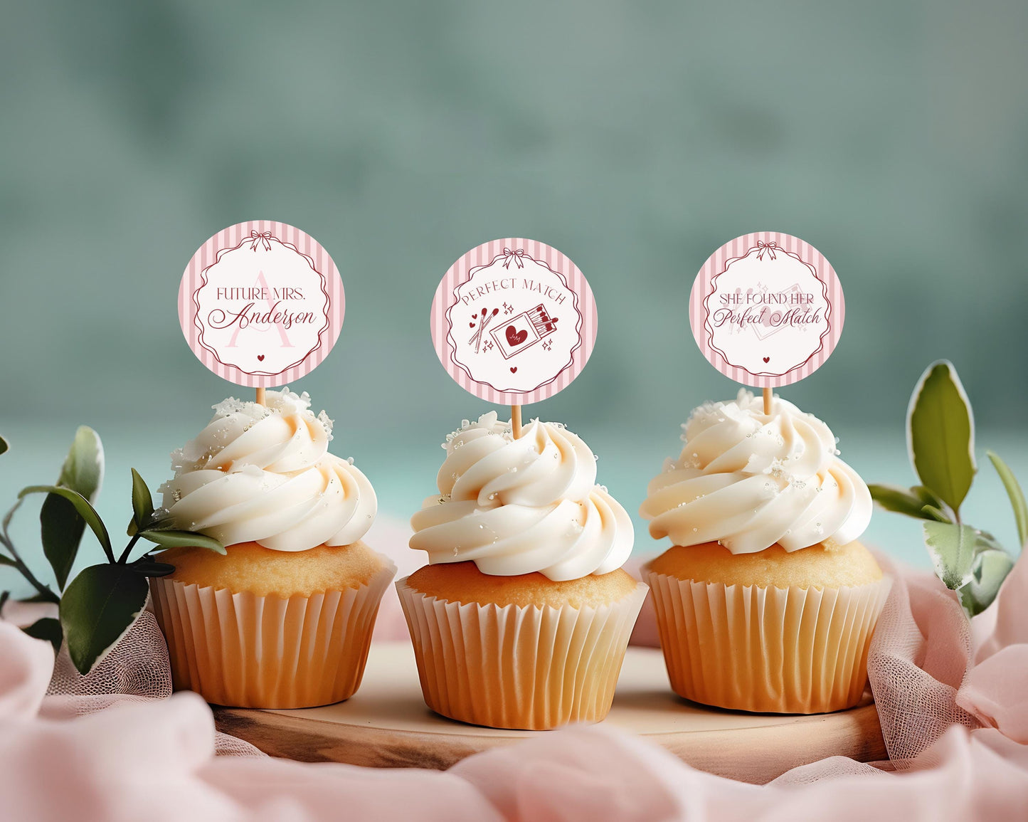 Perfect Match Cupcake Toppers Printable, Match Made In Heaven Bridal Shower, Matchbox Theme Lingerie Shower, Red & Pink Bachelorette WP1084