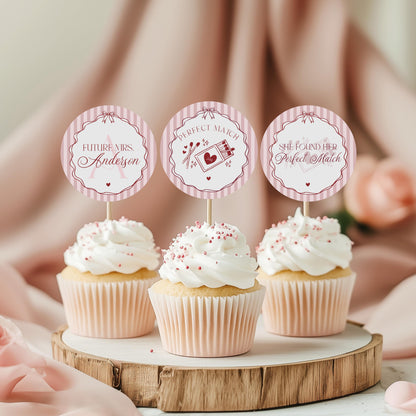 Perfect Match Cupcake Toppers Printable, Match Made In Heaven Bridal Shower, Matchbox Theme Lingerie Shower, Red & Pink Bachelorette WP1084