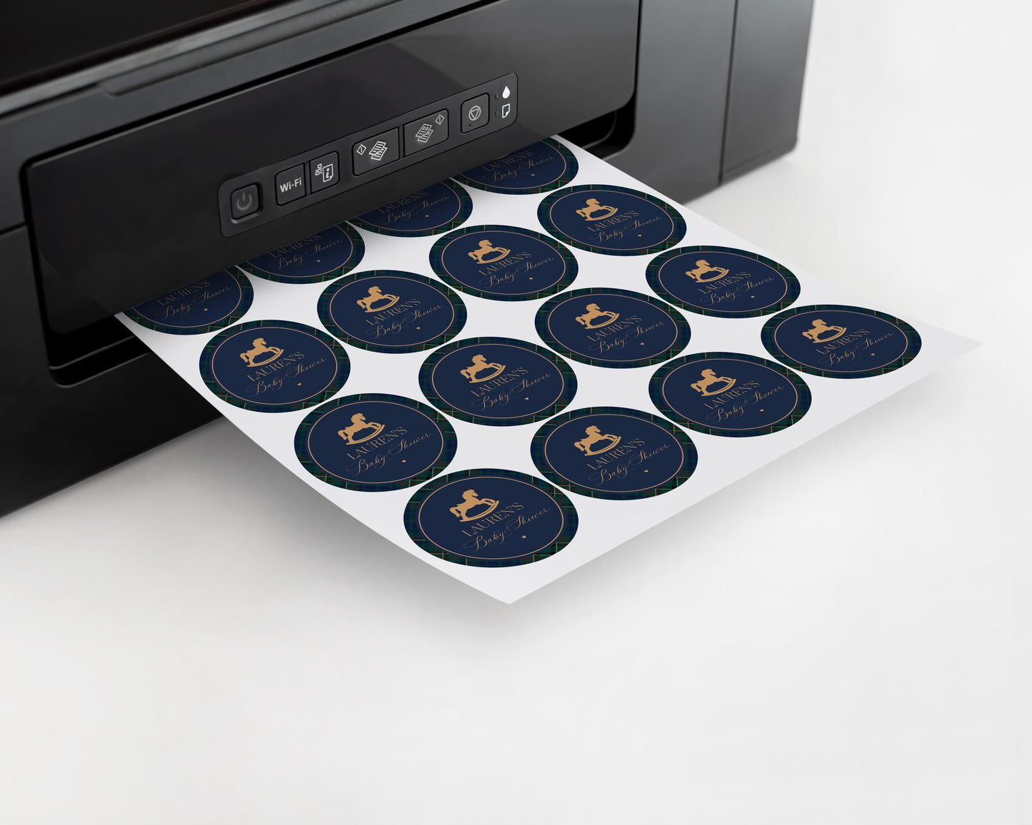 Classic Rocking Horse Cupcake Toppers Template, Blue Tartan Plaid Baby Shower, Old Money Timeless First Birthday Party WP1087