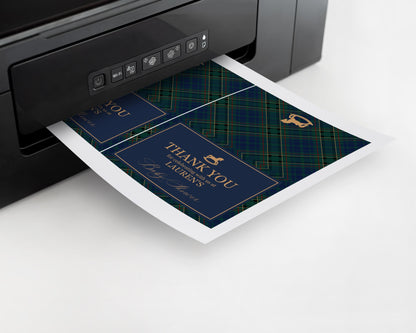 Classic Rocking Horse Thank You Card Template, Blue Tartan Plaid Baby Shower, Old Money Timeless First Birthday Party WP1087