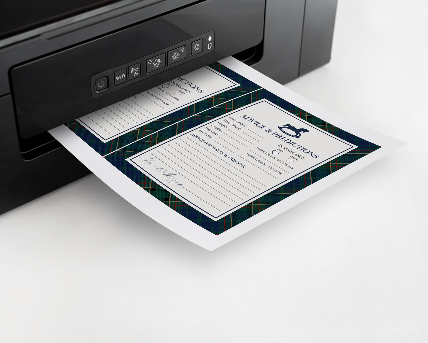 Classic Rocking Horse Advice for Baby Cards Template, Blue Tartan Plaid Baby Sprinkle, Old Money Style Brunch with Mom to Be WP1087