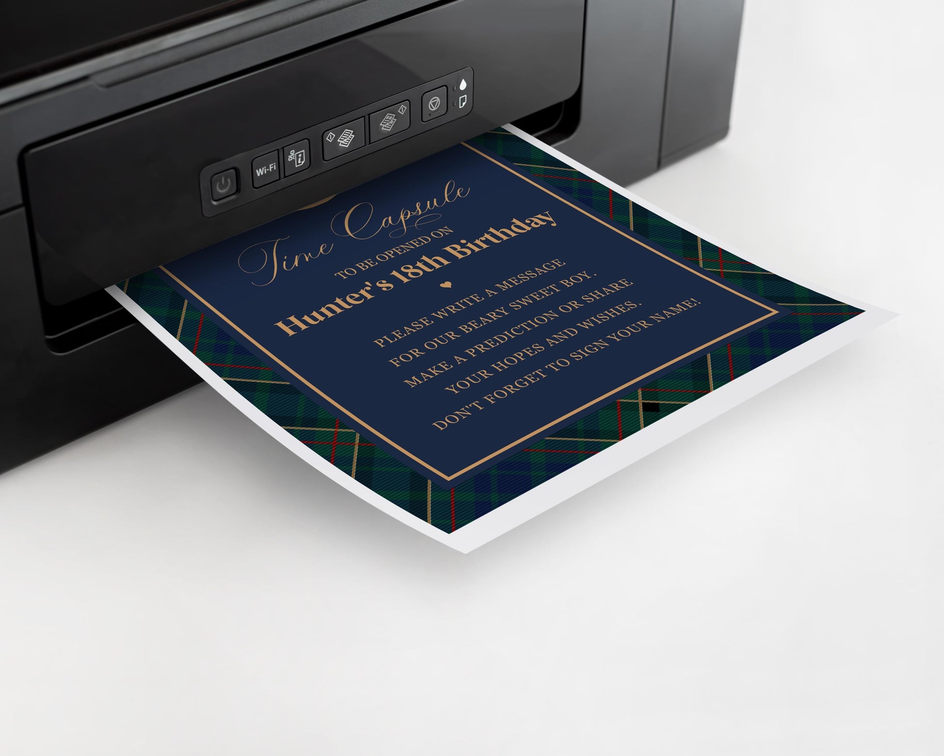 Classic Rocking Horse Time Capsule Template, Blue Tartan Plaid First Birthday Party, Old Money Timeless Bday Celebration WP1087