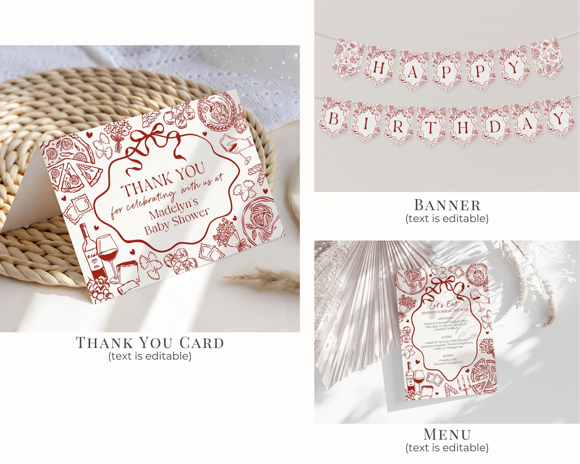 Red Pasta Birthday Bundle Printable Template, Holy Cannoli Birthday Party, Italian Theme Dinner Party Decor WP1085