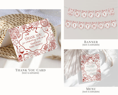 Red Pasta Birthday Bundle Printable Template, Holy Cannoli Birthday Party, Italian Theme Dinner Party Decor WP1085