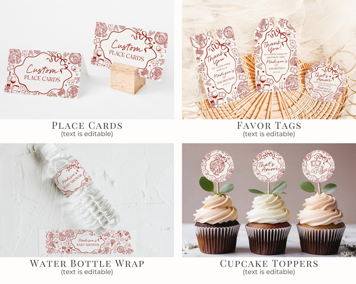 Red Pasta Birthday Bundle Printable Template, Holy Cannoli Birthday Party, Italian Theme Dinner Party Decor WP1085