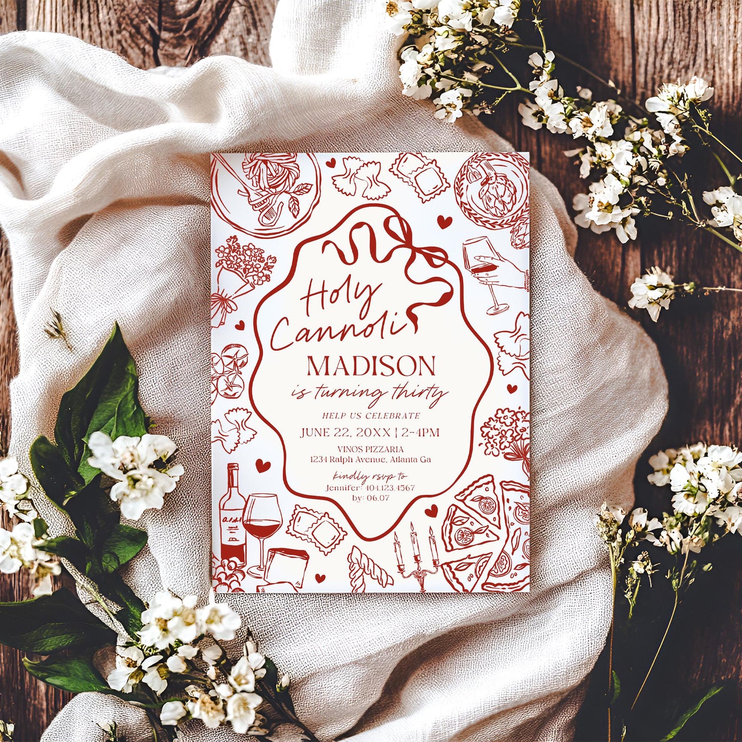 Red Pasta Birthday Bundle Printable Template, Holy Cannoli Birthday Party, Italian Theme Dinner Party Decor WP1085