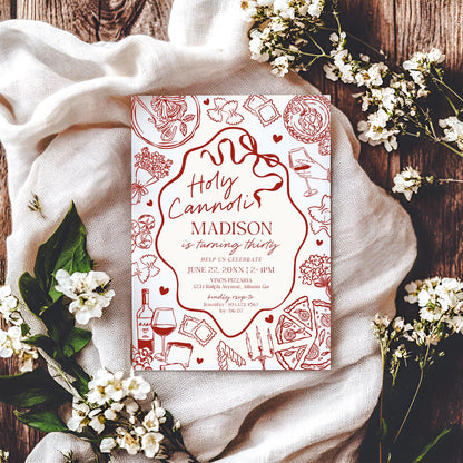 Red Pasta Birthday Bundle Printable Template, Holy Cannoli Birthday Party, Italian Theme Dinner Party Decor WP1085