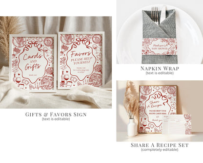 Red Pasta Bridal Shower Printable Template Bundle, That’s Amore Bridal Brunch with the Bride, Love and Pizza Italian Engagement Party WP1085