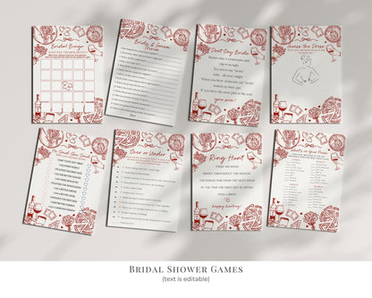 Red Pasta Bridal Shower Printable Template Bundle, That’s Amore Bridal Brunch with the Bride, Love and Pizza Italian Engagement Party WP1085