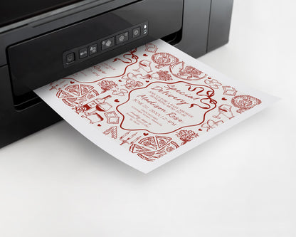 Red Pasta Baby Shower Invitation Printable Template, Special Delivery Ciao Baby Sprinkle, Italian Pasta and Pacifiers WP1085