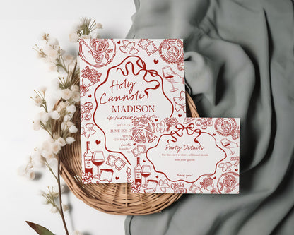 Red Pasta Birthday Invitation Printable Template, Holy Cannoli Birthday Party, Italian Theme Dinner Party Decor WP1085