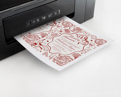 Red Pasta Bridal Shower Invitation Printable Template, That’s Amore Bridal Brunch, Love and Pizza Italian Brunch with the Bride WP1085